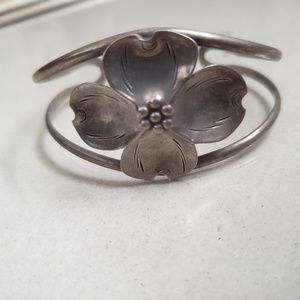Genuine Sterling Silver Cuff Flower Bracelet